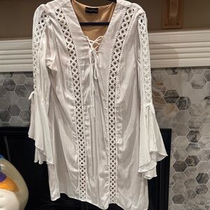 White Long Sleeve Dress with Lace Detailing